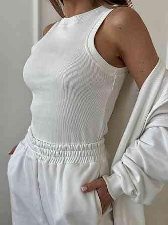 Женский прогулочный костюм тройка: кофта майка и штаны турецкая петля пенье + турецкая рибана Молочный, 48/50 Одесса