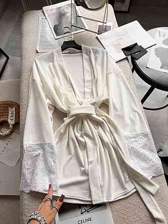 Жіночий стильний романтичний велюровий халат + мереживо Одеса