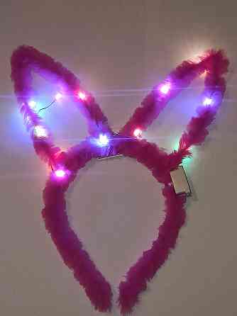Новогодний светящийся обруч Ушки Зайки с светодиодами на голову one size розовый Киев