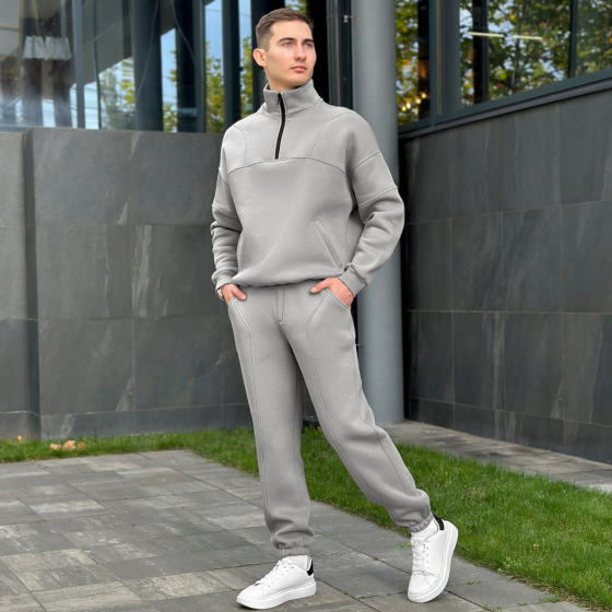 Спортивний костюм оверсайз чоловічий Pobedov Grand теплий зимовий кофта та штани на манжетах сталевий L Одеса