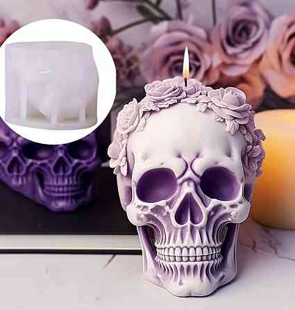 Силиконовая форма череп для свечей набор 2 шт, 3D молд скелет, форма для гипса мыла эпоксидной смолы Киев