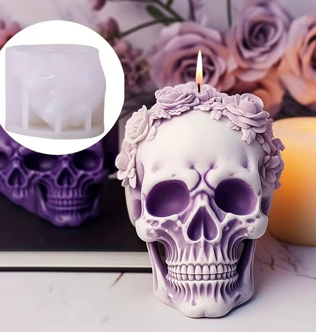 Силиконовая форма череп для свечей набор 2 шт, 3D молд скелет, форма для гипса мыла эпоксидной смолы Киев - изображение 1