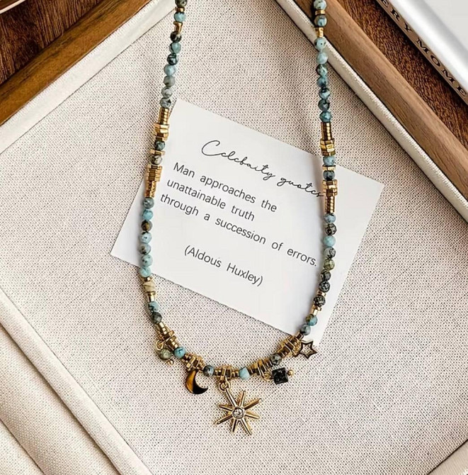 Чокер з бірюзового каменю з підвісками сонце місяць зірка жіноче намисто бохо Київ - фото 5