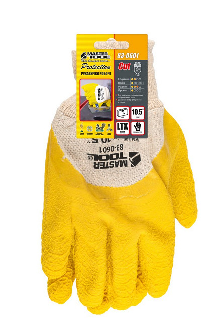 MASTERTOOL Рукавички бавовняні MASTERTOOL латексне ребристе покриття ¾ 10.5" жовті 83-0601 Коломия - фото 4