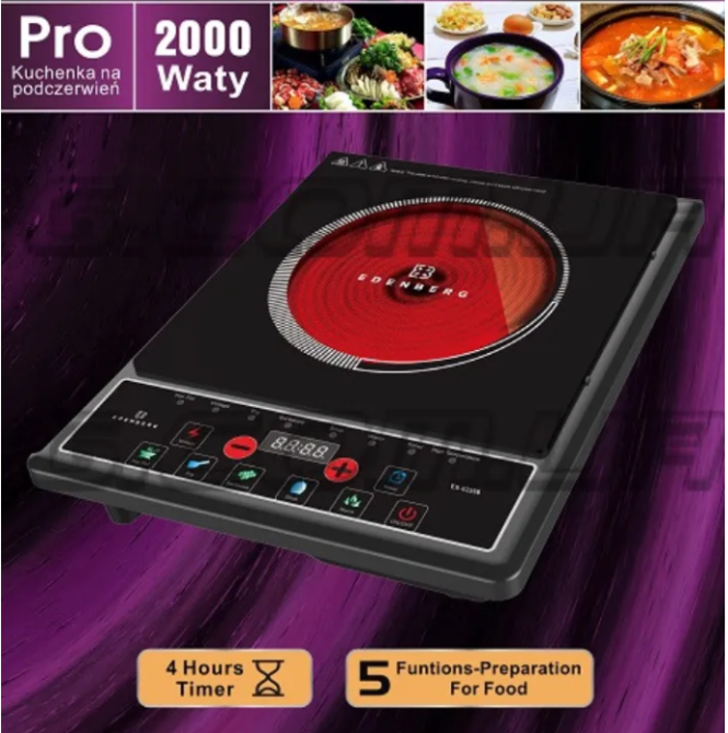 Портативна інфрачервона електроплита EDENBERG EB-62256 2,000 Вт 1кф. 2000Вт.(чорний) Одеса - фото 1