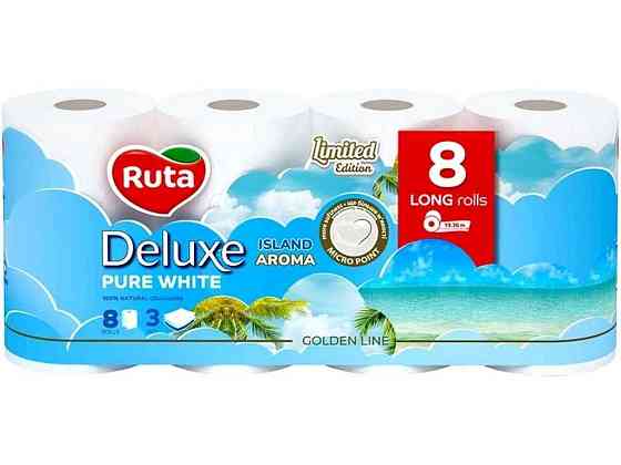 Туалетний папір 8шт 3шари Pure White Deluxe Білий ТМ RUTA Київ