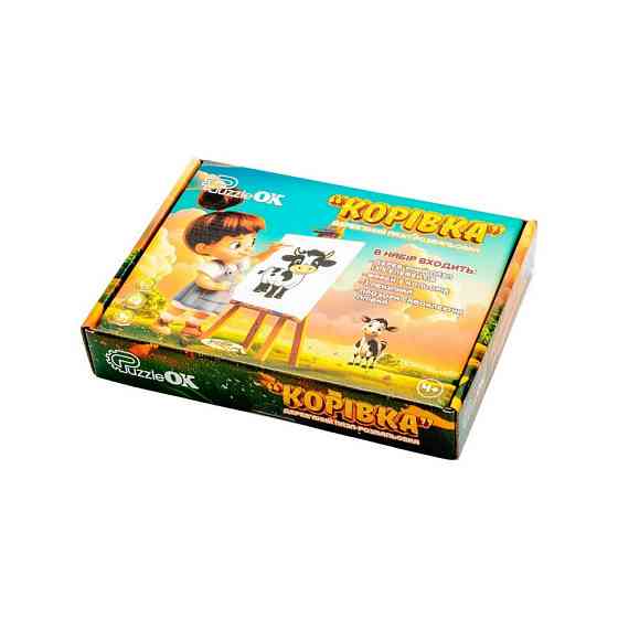 Деревʼяний пазл-розмальовка А5 "Корівка" Puz-22936 пензлик, фарби, клейка плівка Вінниця