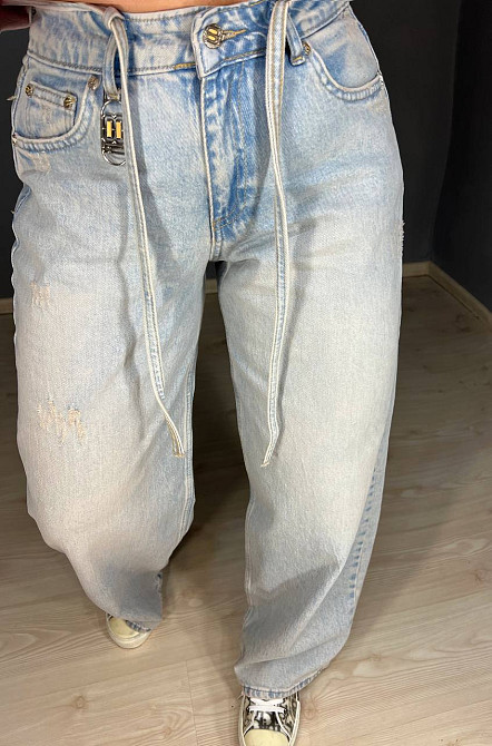 Джинси жіночі I8 52406 широкі Baggy банани з поясом мотузкою блакитні, блакитний, 28, 28, 78 см, 112 см Київ - фото 8