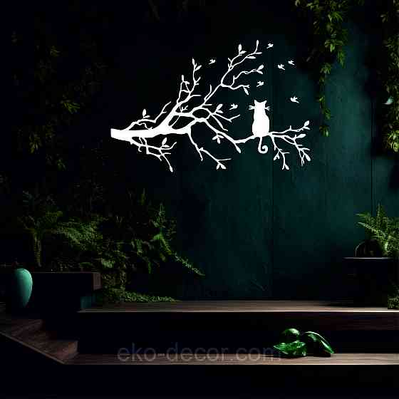 Декоративное настенное Панно «Кот на ветке», Декор на стену 90*59 см, Белый Киев