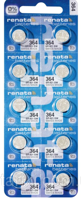 Батарейки-таблетки Renata 364 / SR621 / 10 шт. на блістері Дніпро - фото 3