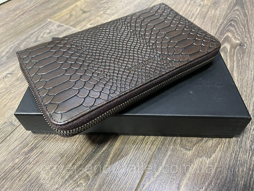 Коричневый мужской кошелек-клатч на молнии из кожи под крокодила Marco Coverna Киев - изображение 1
