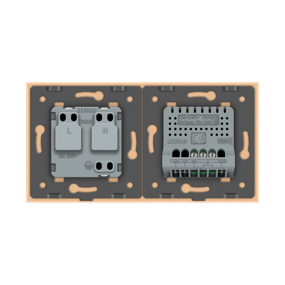 LIVOLO Розумний сенсорний EC вимикач 1 сенсор 1 розетка Livolo золото скло (VL-M7FC1Z2/FCTC16A- Коломия - фото 6