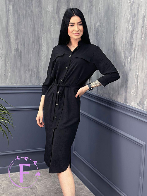 Длинное платье-рубашка с поясом Marcella 42-44, Черный Киев - изображение 1