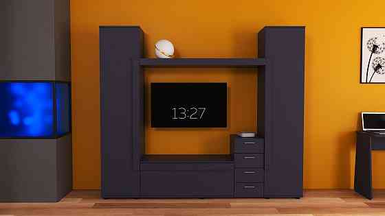 Стенка в гостиную под ТВ Эхо-2, Антрацит, 2160х420х1850 Львов