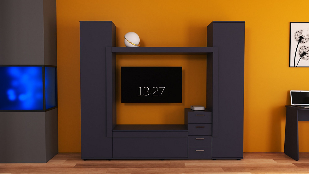 Стенка в гостиную под ТВ Эхо-2, Антрацит, 2160х420х1850 Львов - изображение 2