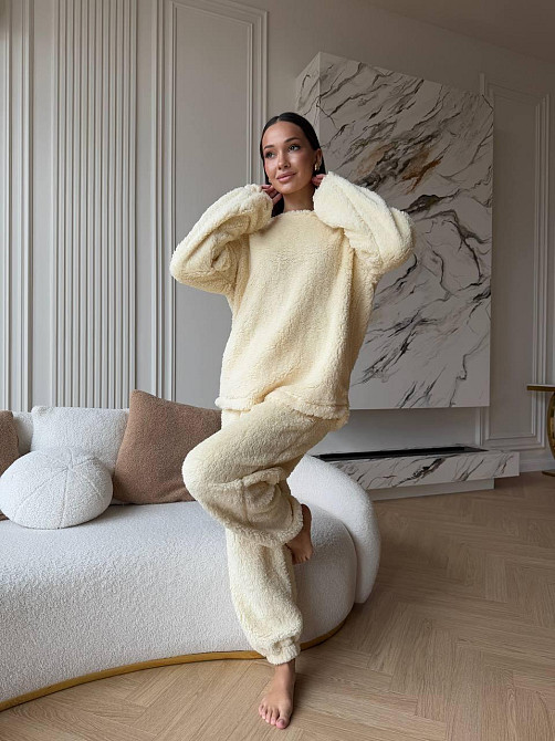 Жіноча затишна піжама-двійка: кофта та штани махра тедді Бежевий, 48/52 Одеса - фото 9