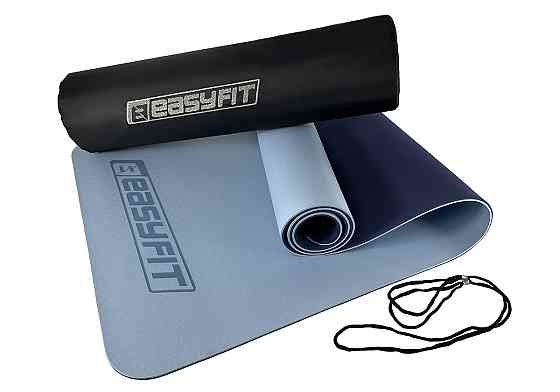 EasyFit Килимок для йоги та фітнесу EasyFit TPE+TC 6 мм двошаровий + Чохол блакитний-синій Коломыя