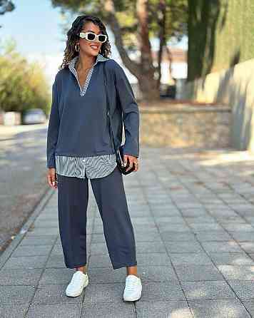 Стильний жіночий костюм двоїнка + котон. Графіт, 60/62 Одеса