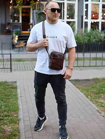 Чоловіча коричнева сумка-планшет через плече Київ