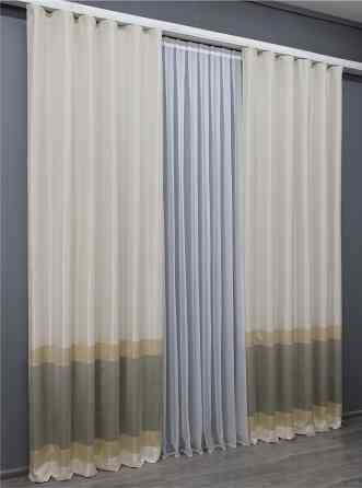 Комплект готових штор VR-Textil ANZIO № 1466ш Бежевий з золотистим 140х270 см 2 шт (39-132) Київ
