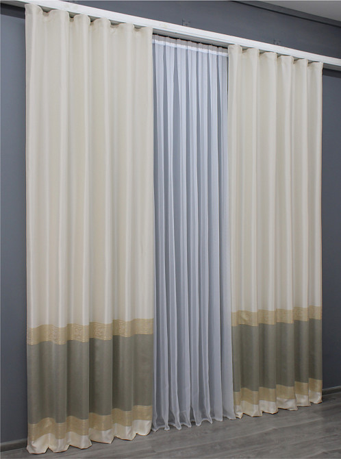 Комплект готовых штор VR-Textil ANZIO № 1466ш Бежевый с золотистым 140х270 см 2 шт (39-132) Киев - изображение 4