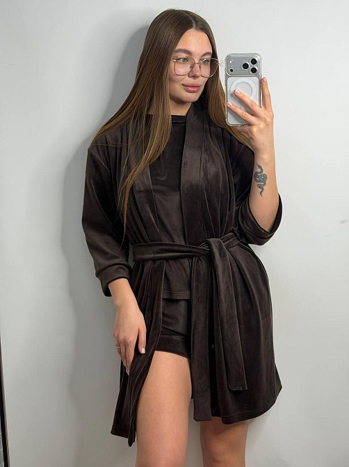 Халат жіночий плюш велюр під пояс Мокко S Харків - фото 6