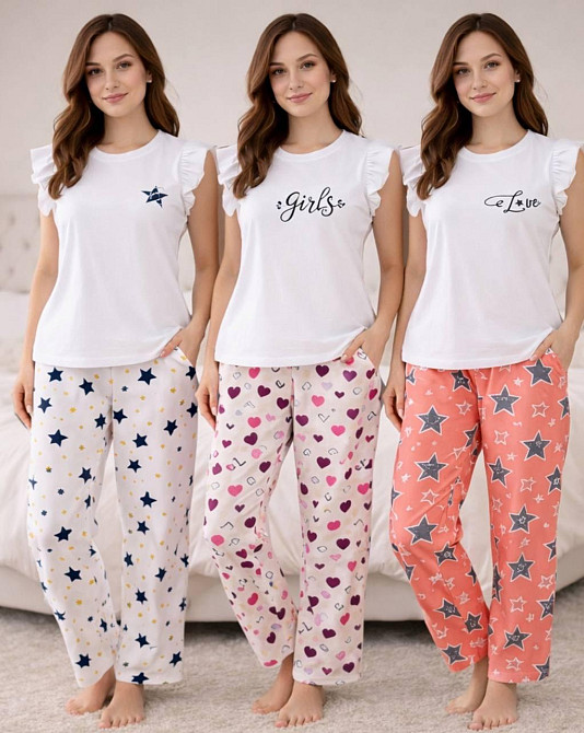 Женская принтованная пижама двойка: футболка и брюки трикотаж Одесса - изображение 1