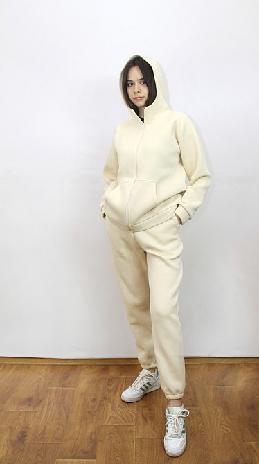 Костюм женский теплый спортивный на флисе кофта на змейке Молочный 42/44 Харьков - изображение 1