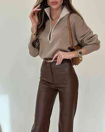 Женские базовые прямые брюки из эко кожи Шоколад, 42/44 Одесса