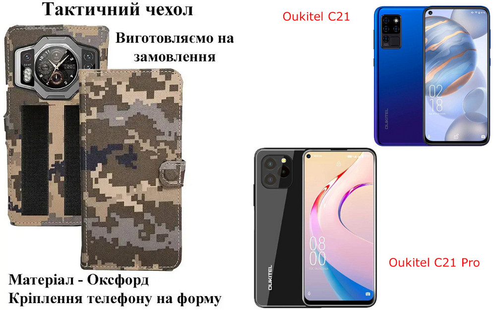 Тактический чехол для Nokia C21, C21 Plus, C21 Pro, крепится к снаряжению на липучке Киев - изображение 1
