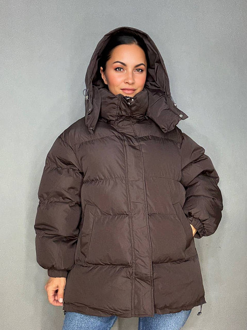 Куртка жіноча Lady Yep 10008 довга оверсайз пуффер з капюшоном коричнева, коричневий, 44 Київ - фото 1