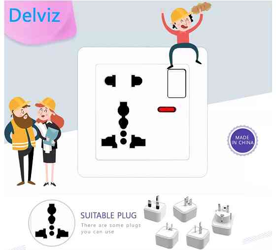 Універсальна розетка Delviz для всіх типів вилок (13А, 250 V) з вимикачем DZ-E1-11 (Сіра) Миколаїв