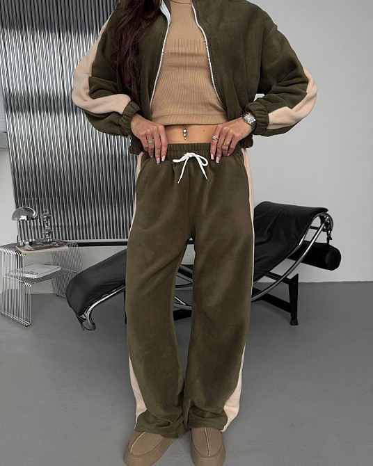 Женский теплый повседневный костюм с лампасами двойка двухсторонний флис Одесса - изображение 4