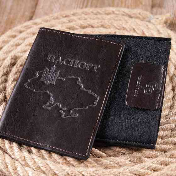 Кожаная обложка на паспорт Карта GRANDE PELLE 16774 Коричневая Киев