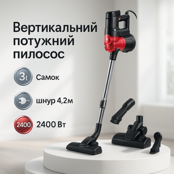 Пылесос ручной для сухой уборки 2400Вт 75 дБ Crownberg CB-671 с контейнером 3л WL-90 Львов
