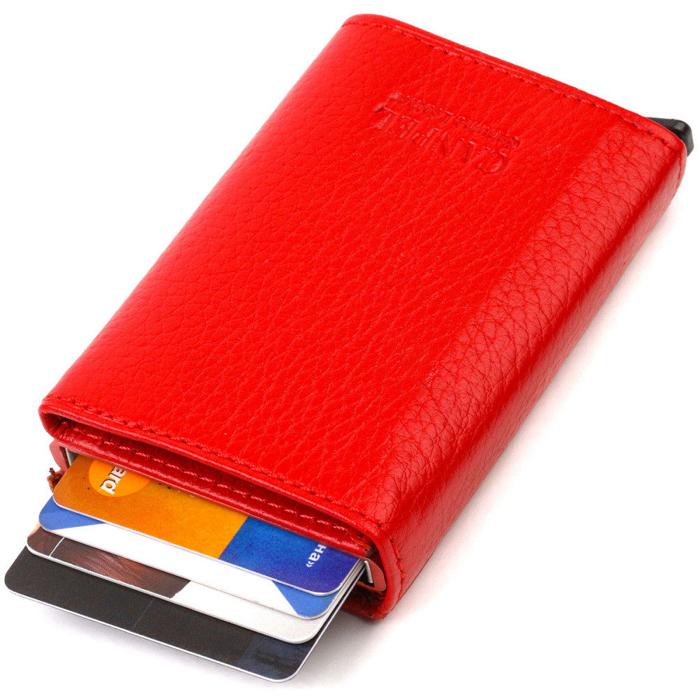 Жіночий картхолдер у три складання з автоматичним механізмом з натуральної шкіри флотар CANPELLINI 21933 Червоний Київ - фото 5