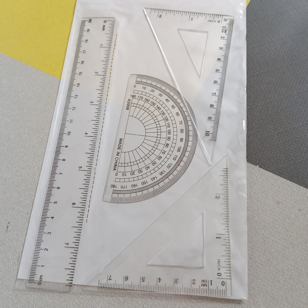 Набір лінійок. 20 см лінійка, транспортир, 2 косинці прозорі Київ - фото 2
