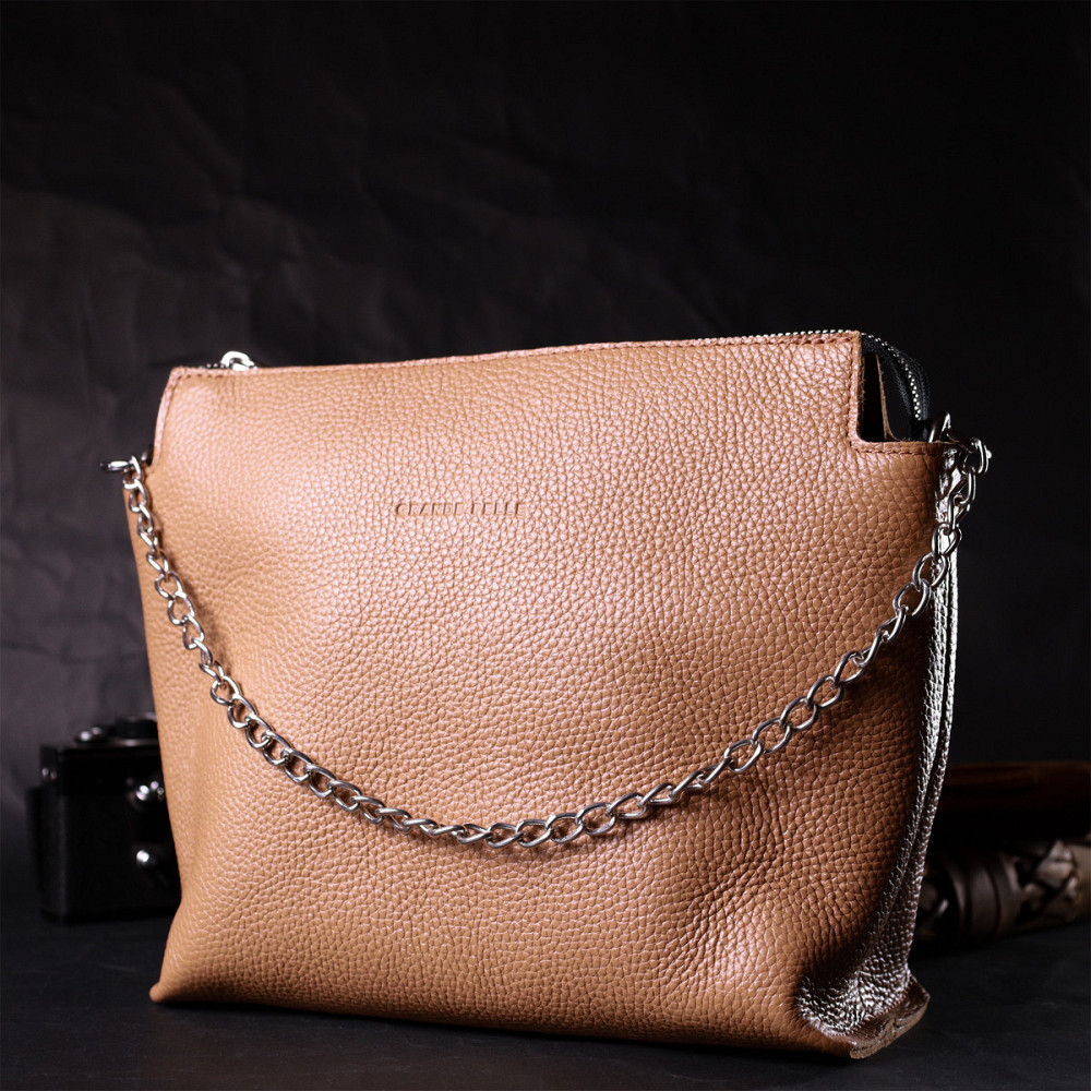 Лаконічна містка сумка для жінок з натуральної шкіри GRANDE PELLE 11696 Бежева Київ - фото 8