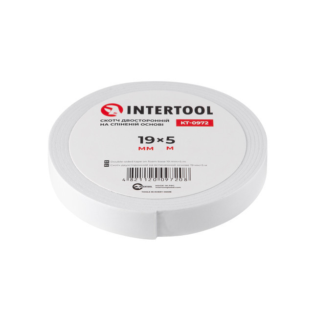 Скотч двусторонний, 5 м, 19 мм, на вспененной основе INTERTOOL KT-0972 Киев - изображение 2