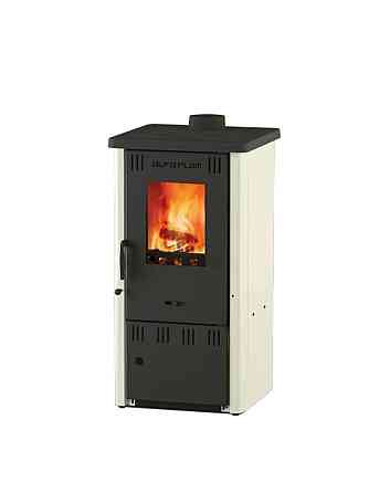 Піч-камін на дровах ALFA-PLAM ELITA 2 біла буржуйка 6 кВт до 40 м2 з варильною поверхнею верхній димохід Сербія Київ