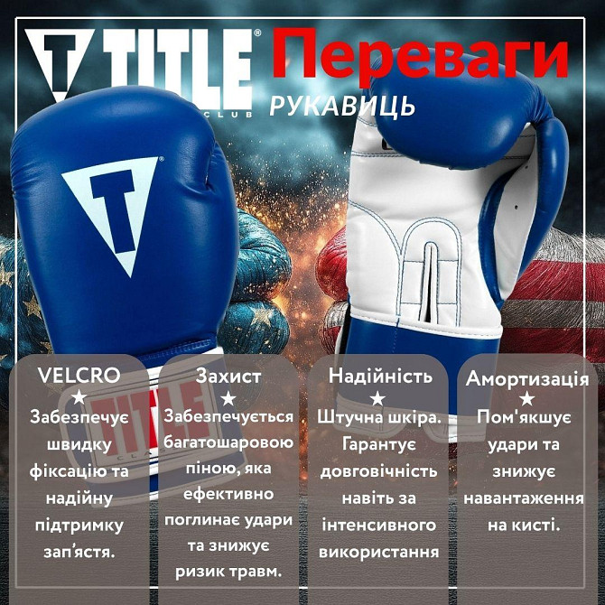 Боксерські рукавиці TITLE Classic Pro Style 3.0 Blue/White 14 oz (капа в комплекті) Каменское - изображение 3
