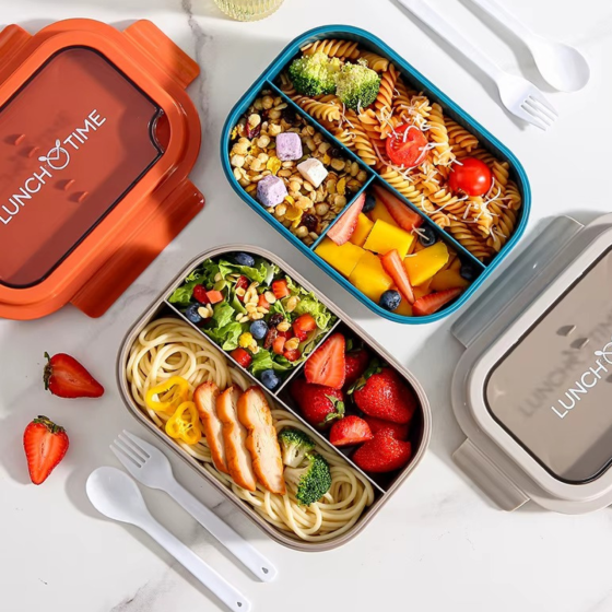 Контейнер,ланч бокс для горячей и холодной еды с отдельными отсеками и столовыми приборами для пищи,бежевый Каменец-Подольский