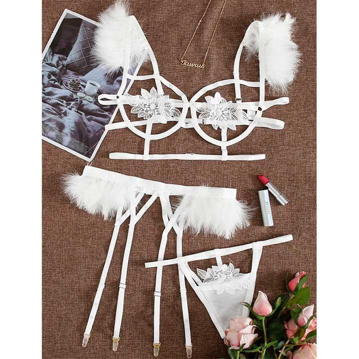 Ефектний еротичний комплект з підв'язками для панчіх - Білий - S/M - Еротична білизна Вінниця - фото 4