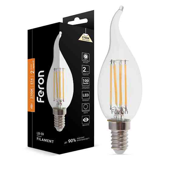 Світлодіодна лампа Feron Filament LB-59 4Вт E14 2700K свічка на вітрі Харьков