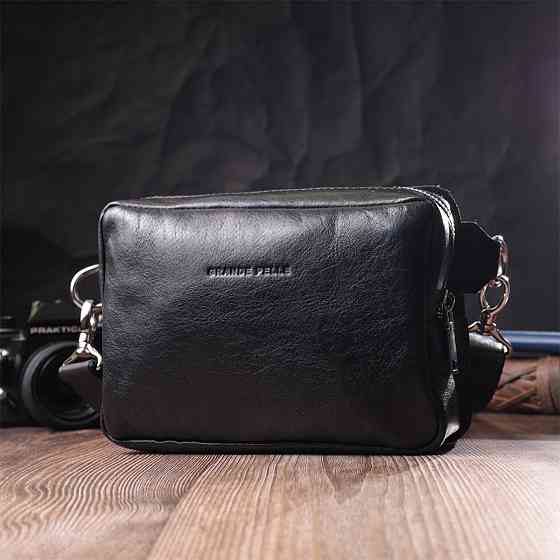 Сумка бананка прямоугольного формата из качественной натуральной кожи GRANDE PELLE 22576 Черный Киев