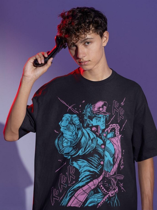 Футболка з аніме принтом Джоджо С Бізарре Адвентуре оверсайз (S/M/L) Чорний AnimeJ0925 Дніпро - фото 3