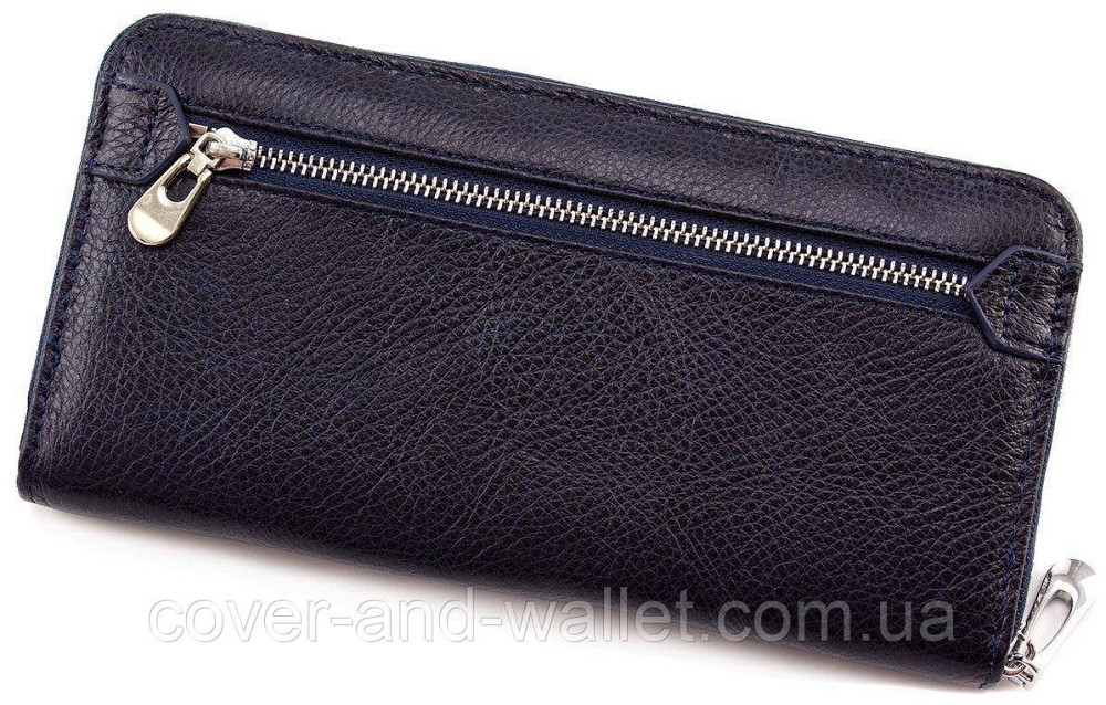 Кожаный кошелек на змейке большого размера синего цвета ST Leather Киев - изображение 7