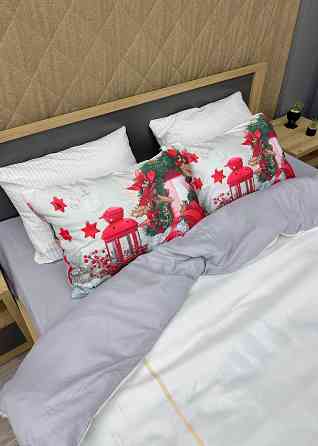 Комплект постільної білизни Фланель, Євро 200х220 з Різдвяним (Новорічним) принтом (88-200) Київ