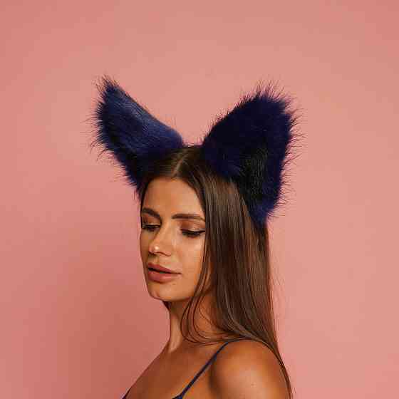 Меховые ушки кошки двухцветные: Синий, черный OKOVA Sex Aura Киев