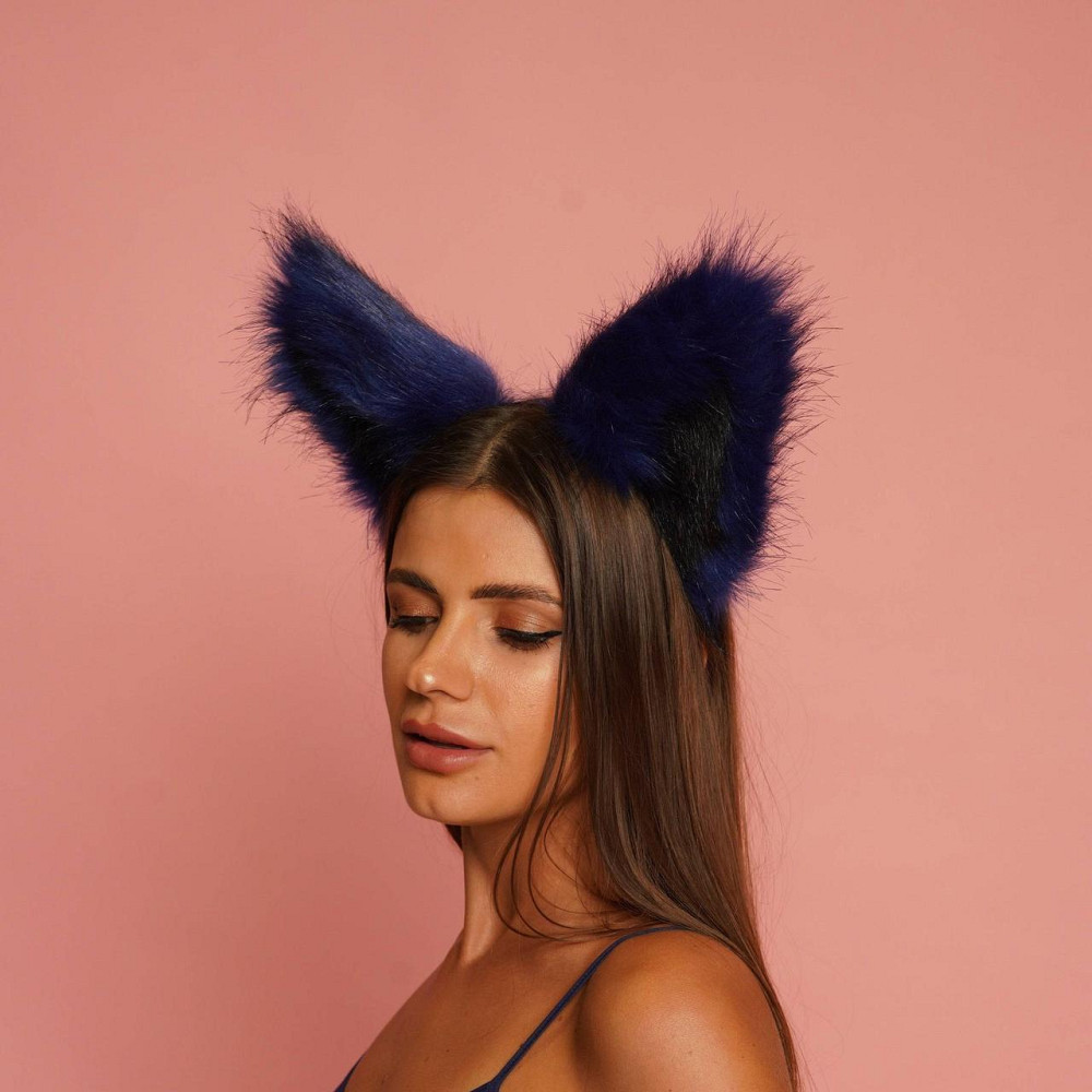 Меховые ушки кошки двухцветные: Синий, черный OKOVA Sex Aura Киев - изображение 2